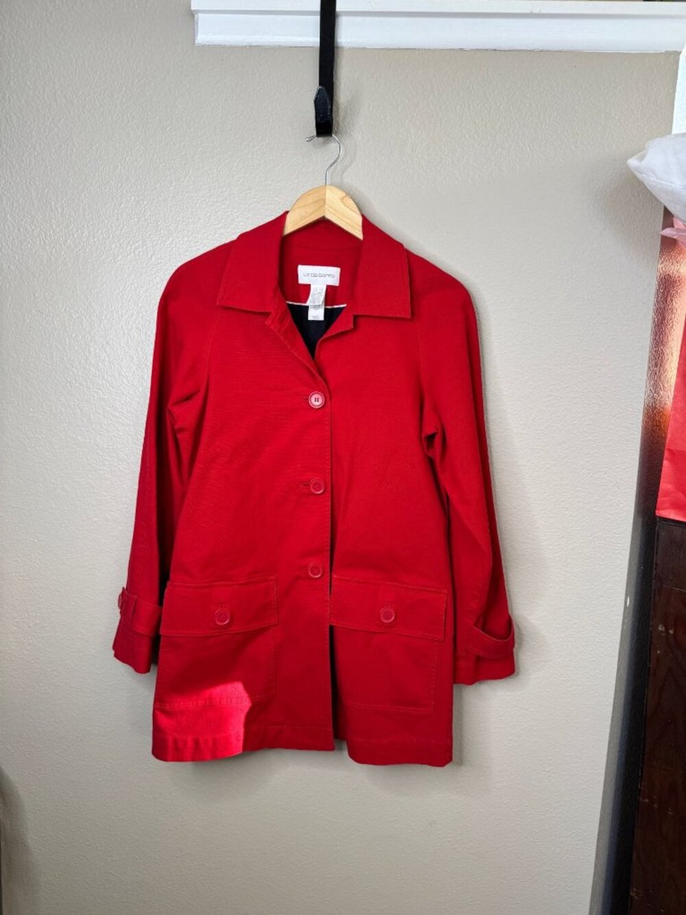 Vintage Liz Claiborne Women's Red Coat Size S long sleeve peacoat 1990s